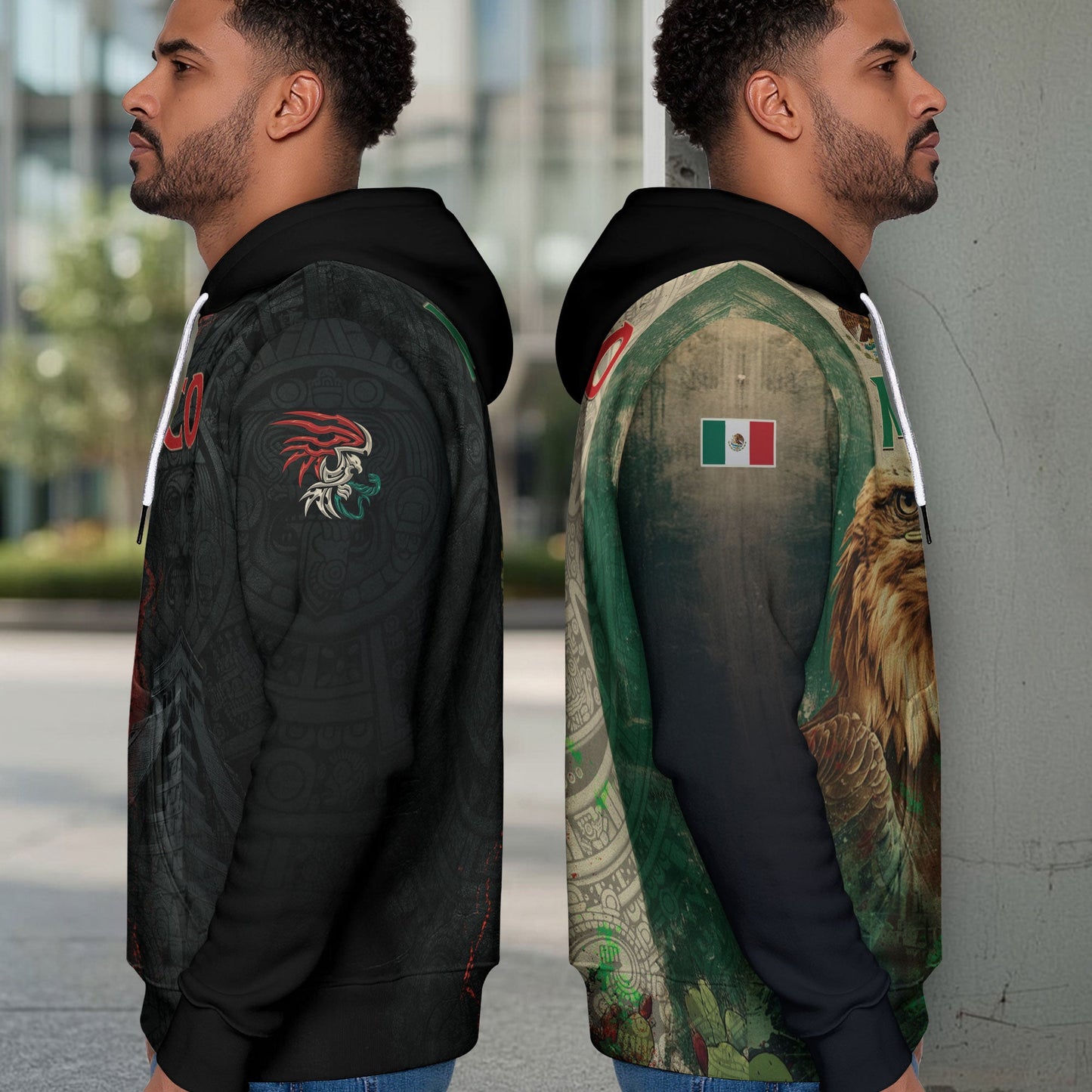 Mexican Black Eagle Flag Aztec Pyramid Heritage Mens Sudadera De Mexico Hoodie