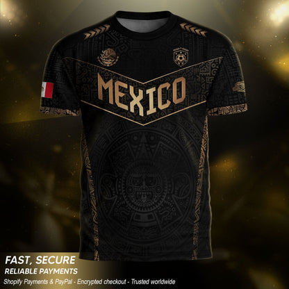 Mexico Heritage Black Gold Vintage Athletic Aztec Calendar Chevron Soccer Jersey