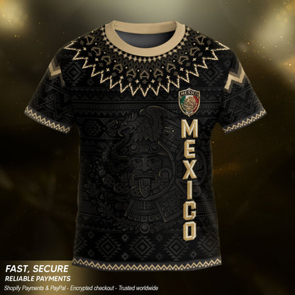 Mexico Soccer Jersey Kids Set Black Gold Aztec Calendar Youth Football Shirt Shorts