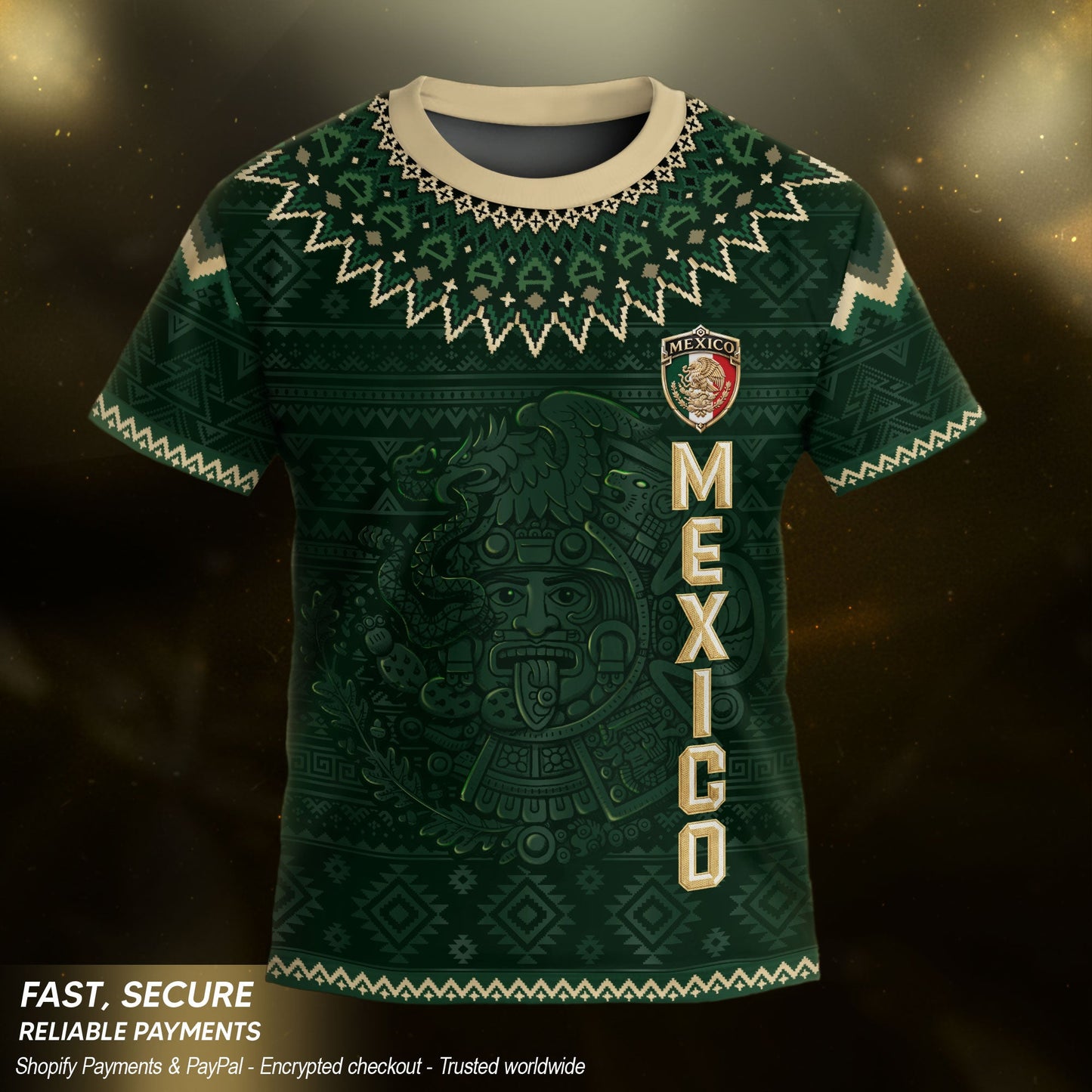 Mexico Soccer Jersey Kids Set Green Gold Aztec Calendar Youth Football Shirt Shorts