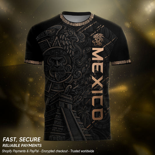 Mexico Heritage Orgullo Mexicano Black Aztec Pyramid Calendar Vintage Soccer Jersey