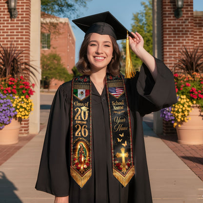 Mexican Graduation Stole 2026 Custom Mexican Graduation Sash, Mexican Flag Graduation
