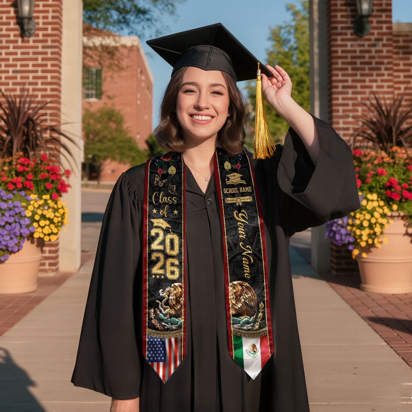 Mexican Graduation Stole 2026 Custom Graduation Sash Mexico, Mexican Flag Graduation Sash
