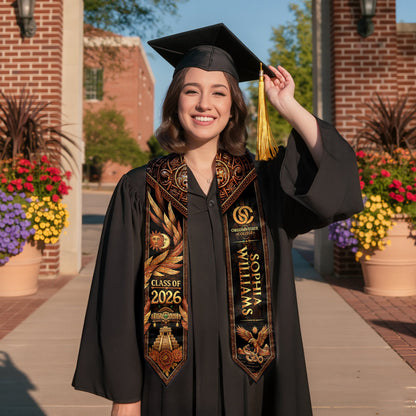Custom Mexico Graduation Stole 2026 Personalized Name School Logo Aztec Eagle Sash