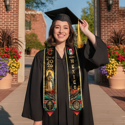 Virgin of Guadalupe Mexico Graduation Stole 2026 - Catholic Faith Mexican Heritage Sash