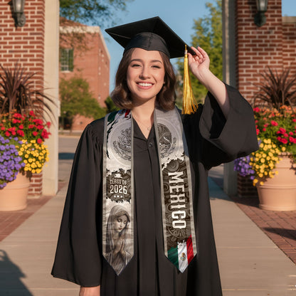 Mexico Graduation Stole Class of 2026 Virgin Mary Guadalupe Heritage Sash Gift