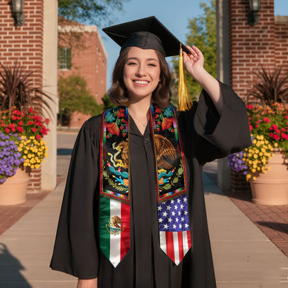 Mexican American Graduation Stole - Eagle Serpent Flag Sash Cultural Pride