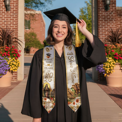 Virgin Mary Graduation Stole 2026 - Personalized Mexican Heritage Guadalupe Gold Sash