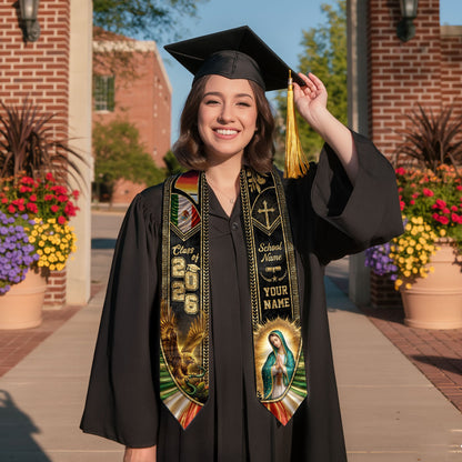 Mexico Graduation Stole 2026 Virgin Mary Eagle Personalized Mexican Heritage Sash