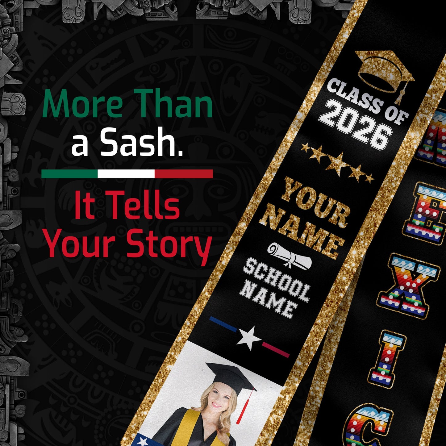 Custom Photo Mexican Graduation Sash 2026, Personalized Mexico Stole for Graduate
