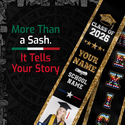 Custom Photo Mexican Graduation Sash 2026, Personalized Mexico Stole for Graduate