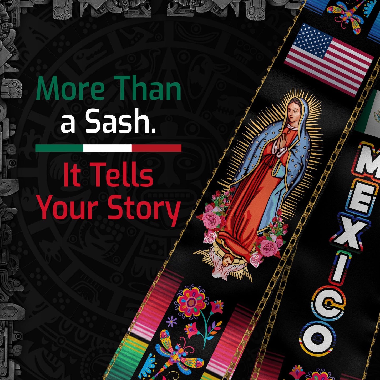 Mexico Flag Stole 2026, Mexican Graduation Sash for Ceremony, Class of 2026 Senior