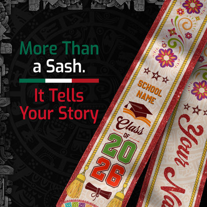 Customizable Mexico Graduation Stole 2026, Mexican Stole, Mexican American Flag Sash