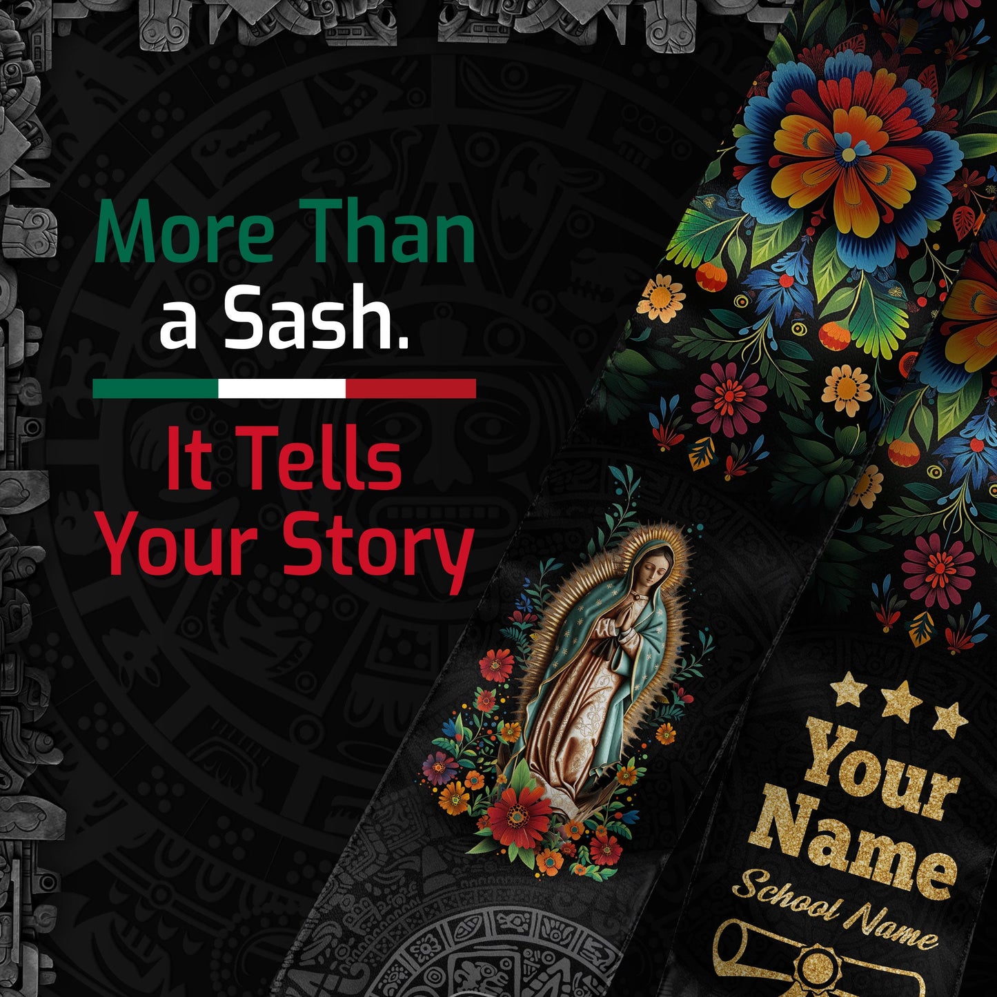 Custom Mexican Graduate Stole 2026, Personalized Mexico Sash for Graduation