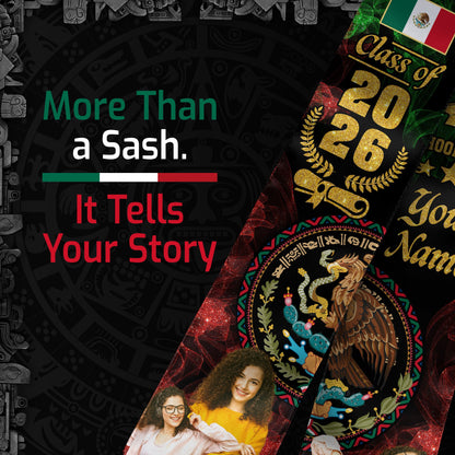 Mexican Aztec Custom Photo Stole 2026, Graduation Sash Mexico for Proud Graduate