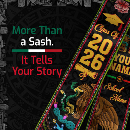 Mexican Mexico Aztec Graduation Stole 2026, Custom Sash for Graduate Ceremony