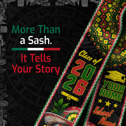 Aztec Mexican Mexico Stole 2026, Custom Graduation Sash for Accomplished Graduate