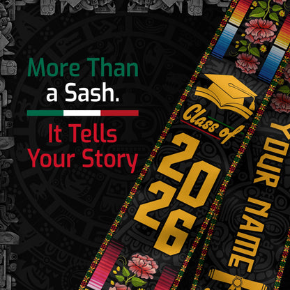 Custom Mexican Graduation Sash 2026 Aztec, Mexico Stole for Graduate Milestone
