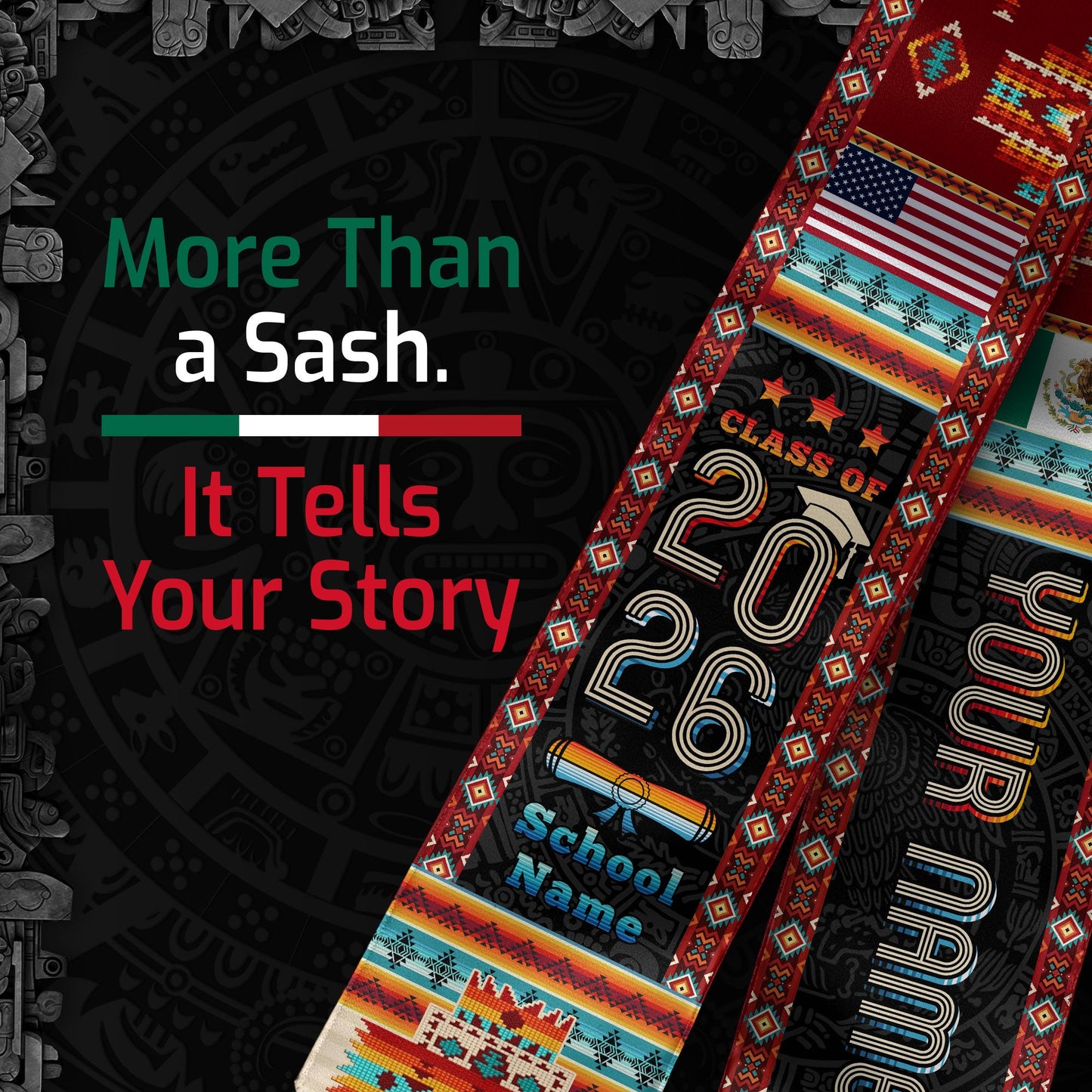 Custom Mexico Aztec Sash 2026, Mexican Graduation Stole for Graduate Day