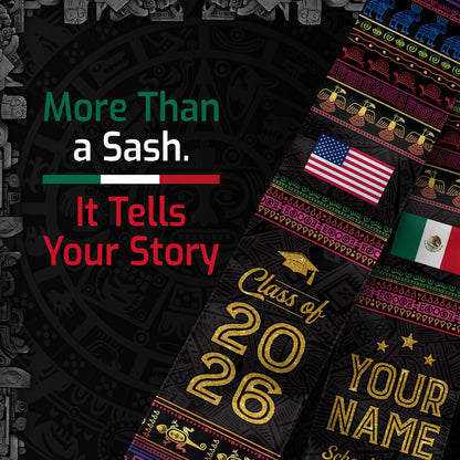 Mexico Mexican Aztec Custom Stole 2026, Graduation Sash for Graduate Pride