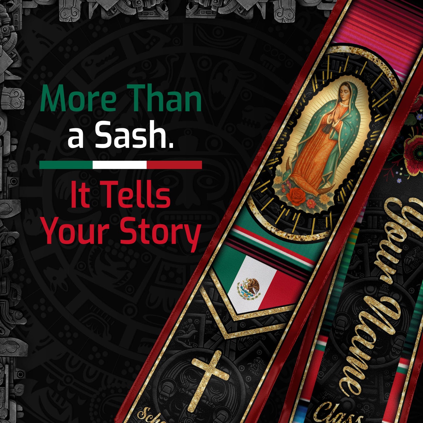 Custom Virgen de Guadalupe Christian Graduation Stole 2026 – Personalized Class of 2026 Senior Sash with Cross & Floral Design