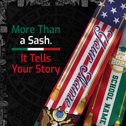 Personalized Mexican American Graduation Sash Class of 2026 Flag Eagle Name Stole