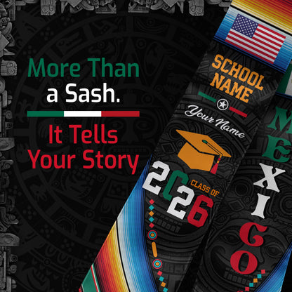 Custom Mexican Graduation Stole Mexico Sash Aztec Pattern Serape USA Flag 2026
