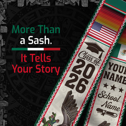 Custom Mexican Graduation Stole Mexico USA Flag Eagle Serape Class 2026