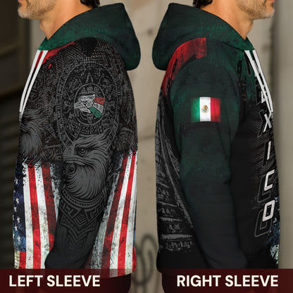 Mexico Aztec Heritage Hoodie 2-Pack Bundle – USA Flag Eagle Pride Unity + Sunstone Calendar Ancient Symbol Warrior