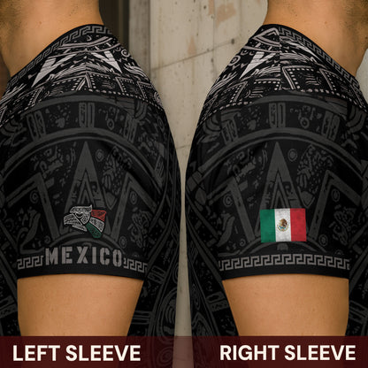 Aztec Sun Stone Black Pattern Mexico Heritage Shirt