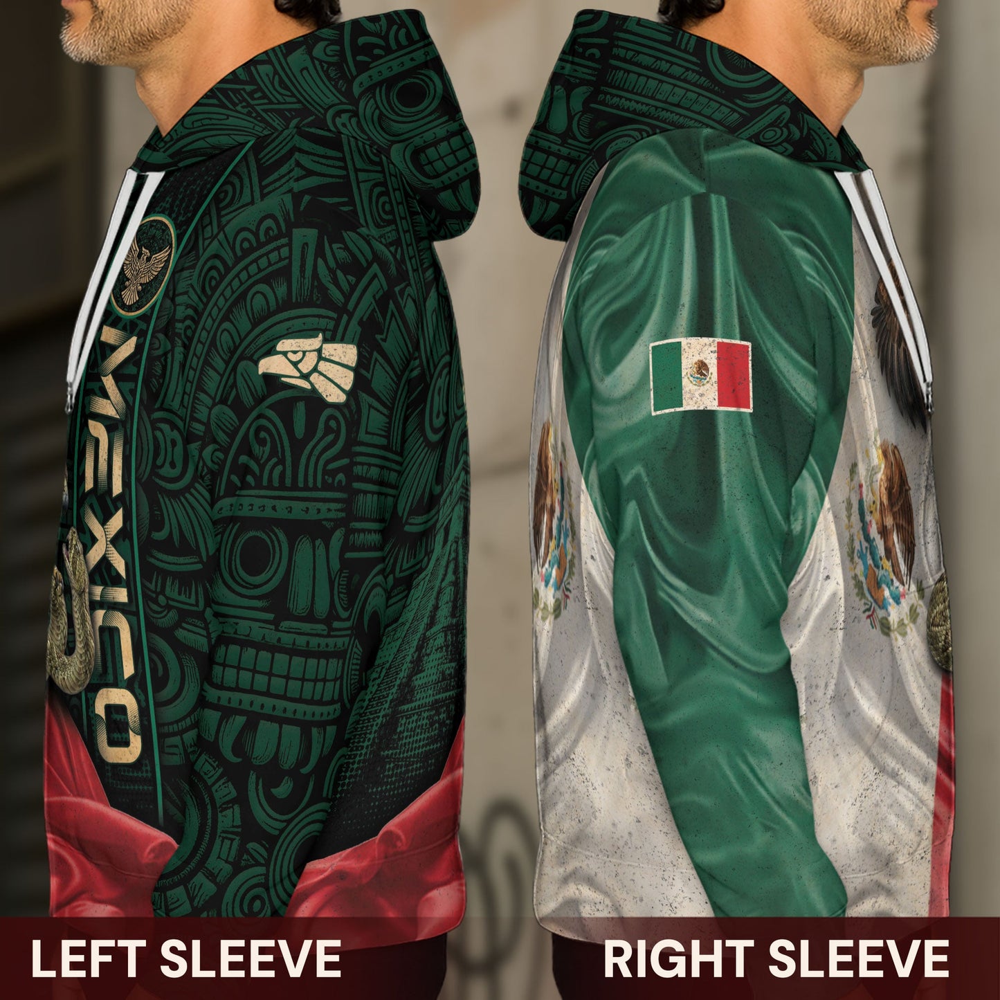 Mexico Eagle Serpent Aztec Heritage Hoodie 2-Pack Bundle – Pyramid Stone Pattern Warrior + Mexico Flag National Pride