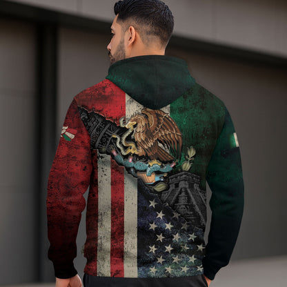 Mexico USA Flag Eagle Aztec Pattern Vintage Heritage Unity Pride Hoodie