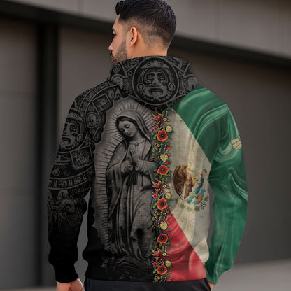 Mexico Flag Guadalupe Aztec Floral Heritage Legacy Cultural Pride Hoodie