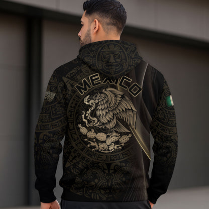 Mexico Black Gold Eagle Claw Aztec Pattern Heritage Warrior Pride Power Hoodie