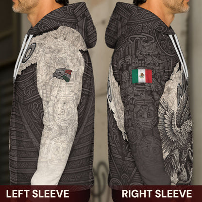 Mexico Eagle Serpent Aztec Heritage Hoodie 2-Pack Bundle – Pyramid Stone Pattern Warrior + Mexico Flag National Pride