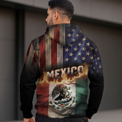 Mexico USA Flag Eagle Heritage Burn Through Pride Unity Warrior Hoodie