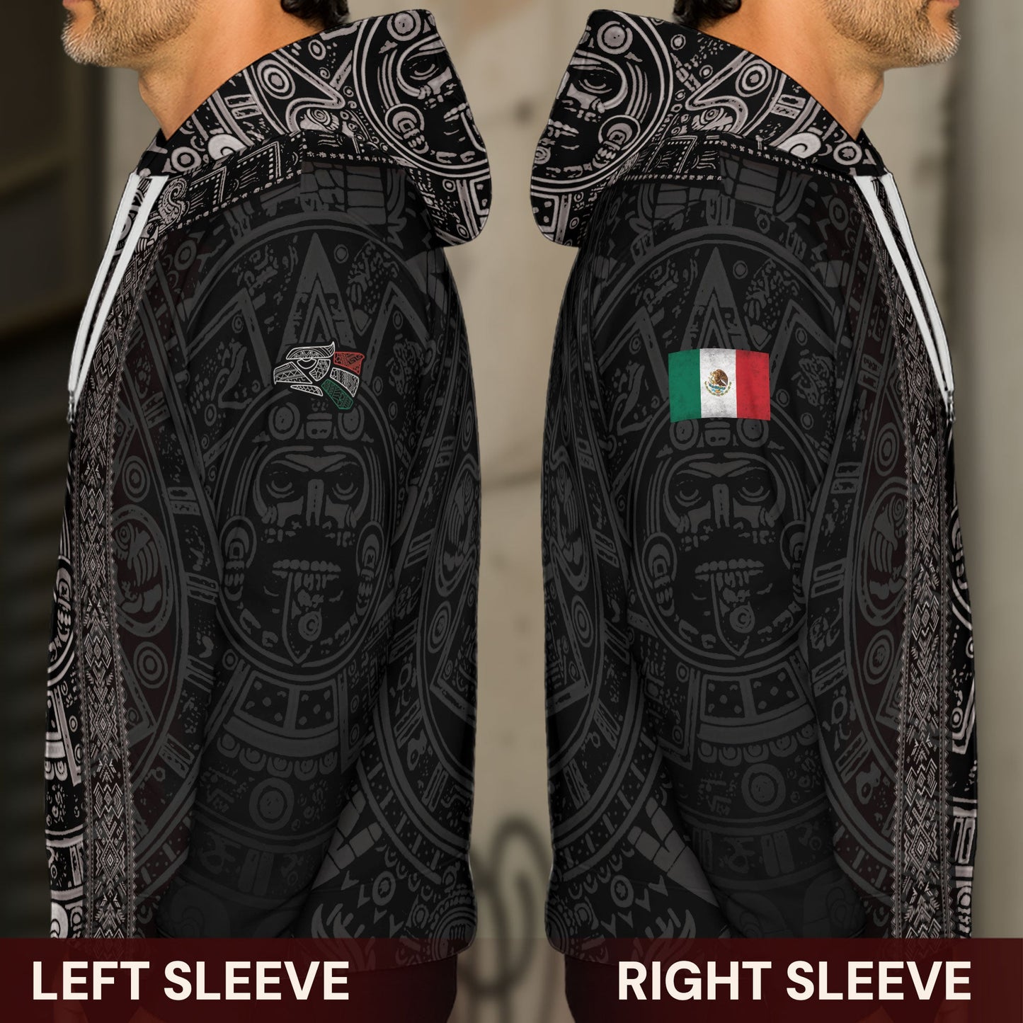 Mexico Aztec Heritage Hoodie 2-Pack Bundle – USA Flag Eagle Pride Unity + Sunstone Calendar Ancient Symbol Warrior