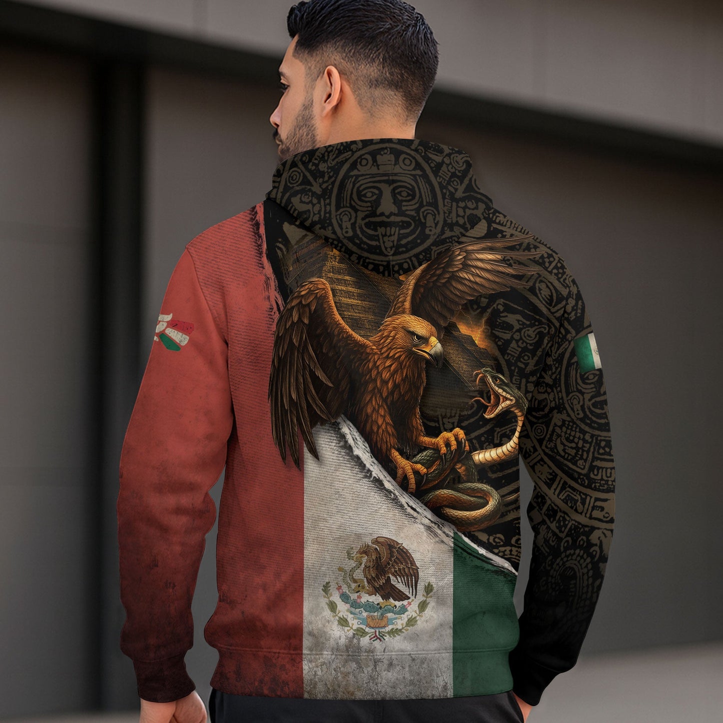 Mexican Eagle Snake Aztec Tribal Heritage Flag Cultural Symbol Mens Hoodie