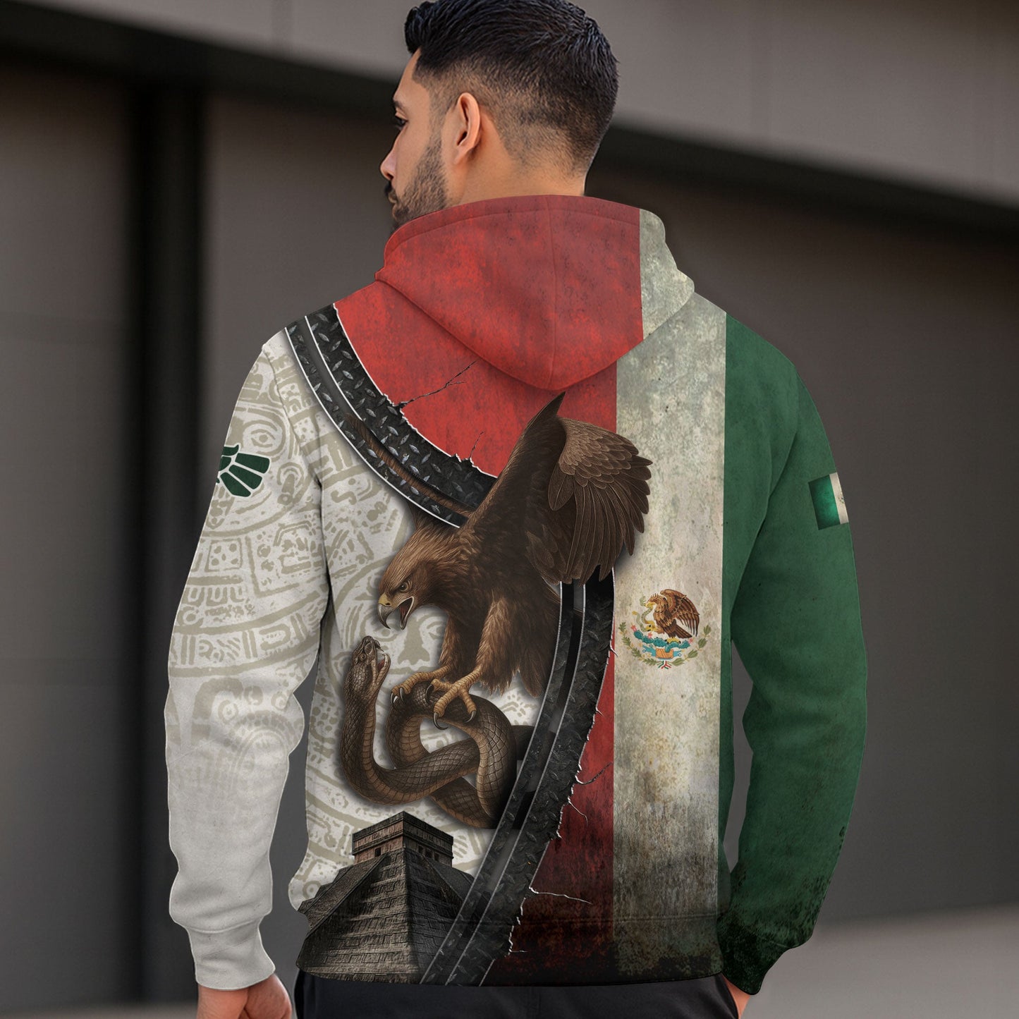 Mexican Aztec Eagle Snake National Flag Heritage Cultural Mens Hoodie