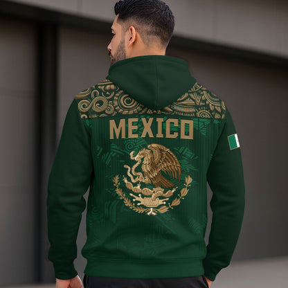 Mexican Dark Green Gold Eagle Snake Flag Heritage Mens Sudadera De Mexico Hoodie