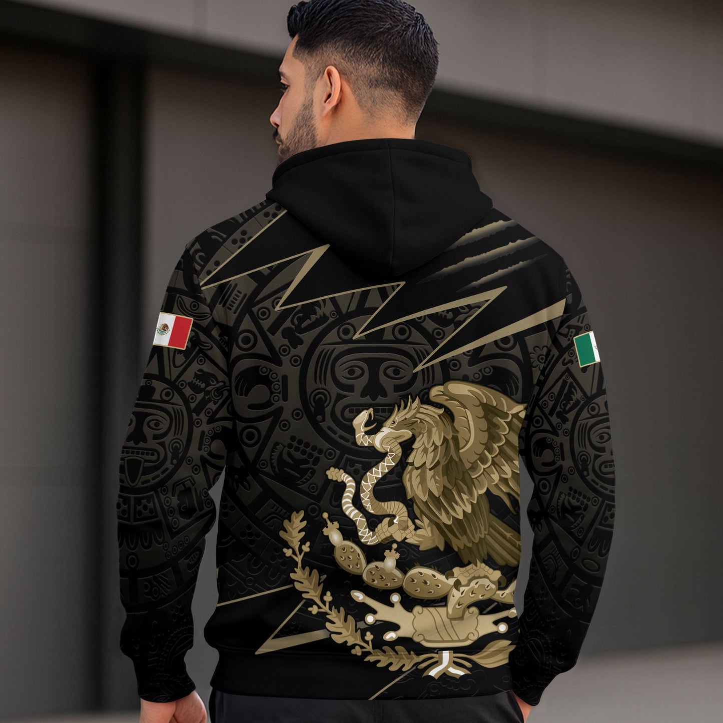 Mexican Black Gold Eagle Snake Flag Aztec Heritage Mens Sudadera De Mexico Hoodie