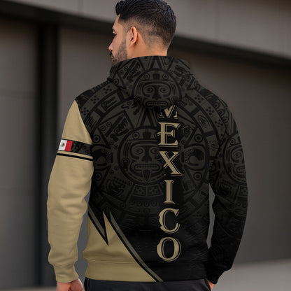 Mexican Sand Gold Eagle Snake Aztec Calendar Heritage Mens Sudadera Hoodie