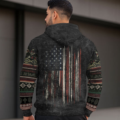 Mexican American Flag Distressed Tribal Pattern Heritage Mens Sudadera Hoodie