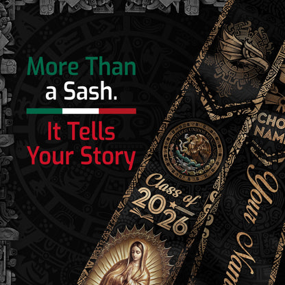 Mexican Graduation Stole 2026 Custom Mexico Sash Virgin Mary Cross Aztec Patterns
