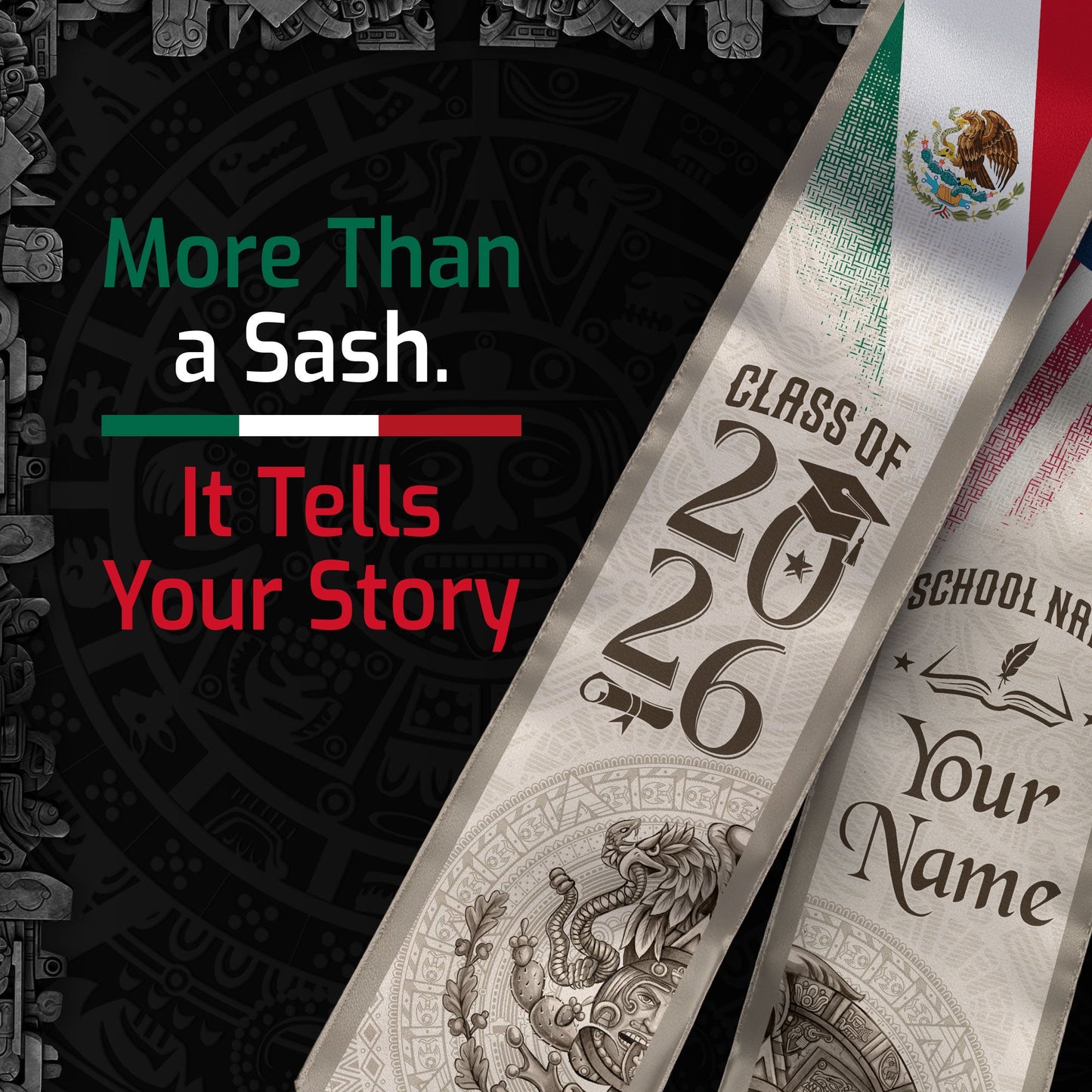 TEST BUNDLE - Mexican Graduation Stole Aztec Calendar Pyramid Eagle USA Mexico Flag Custom Sash (Copy)