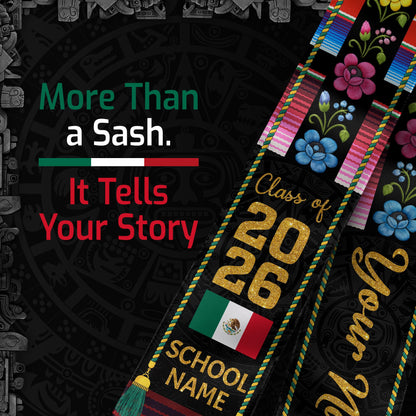 Mexican Graduation Stole Aztec Floral Serape Tassel Flag Custom Sash 2026