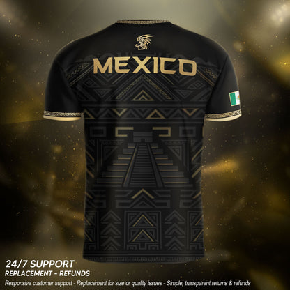 Mexico Heritage Orgullo Mexicano Black Gold Aztec Quetzalcoatl Pyramid Soccer Jersey
