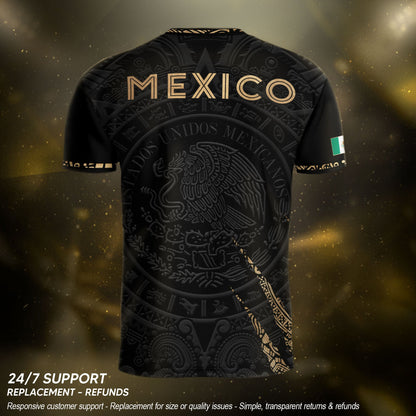 Mexico Heritage Orgullo Mexicano Black Gold Virgin Mary Guadalupe Catholic Soccer Jersey