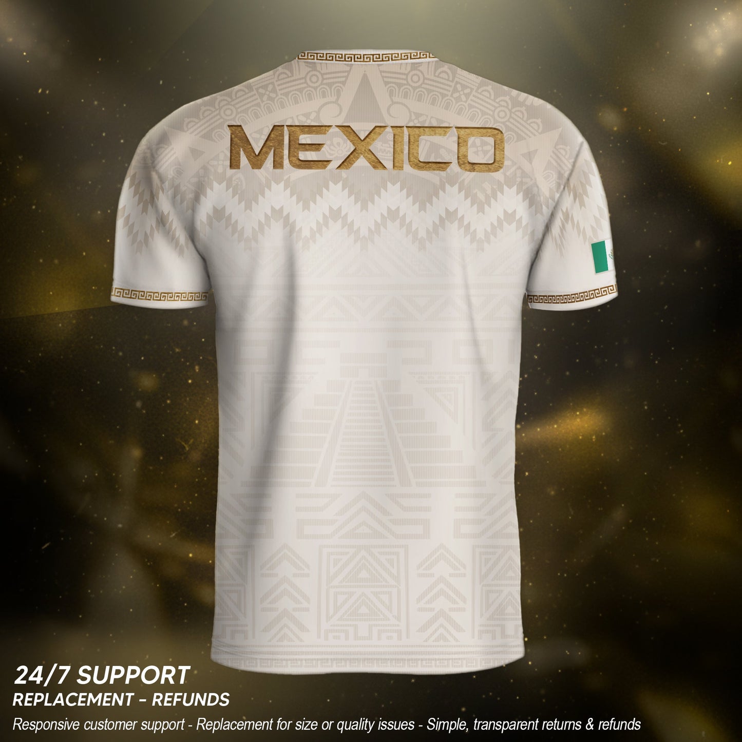 Mexico Heritage Orgullo Mexicano Beige Gold Aztec Pyramid Sun Stone Soccer Jersey