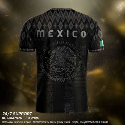 Mexico Heritage Orgullo Mexicano Black Silver Traditional Pattern Eagle Soccer Jersey